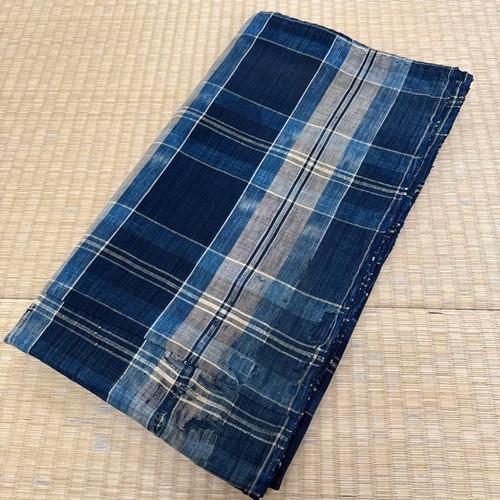 Indigo cotton plaid fabric - indigo,